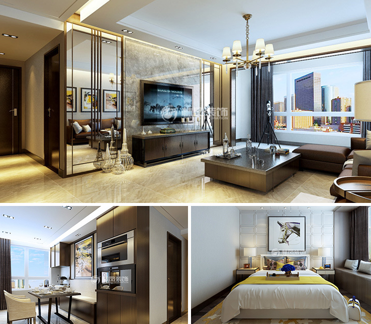 金地峯匯140平港式風(fēng)格裝修效果圖