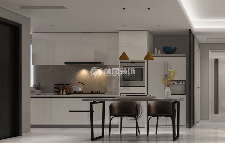 現(xiàn)代風格餐廚一體式設計裝修效果圖