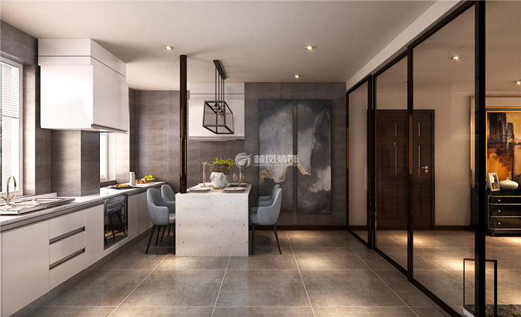 現(xiàn)代風格餐廚一體式設計裝修效果圖