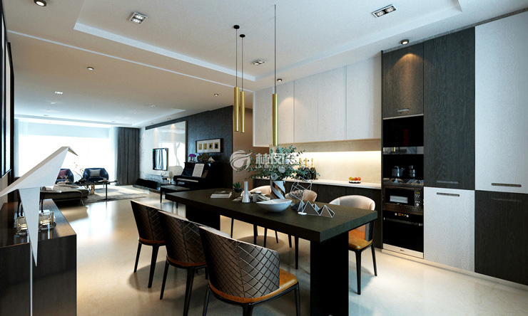 輕奢風(fēng)格客餐廚一體化設(shè)計(jì)裝修效果圖