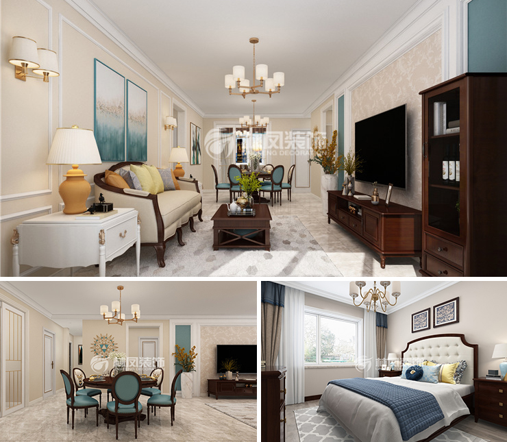 中南紫云集 121平 美式風(fēng)格裝修效果圖