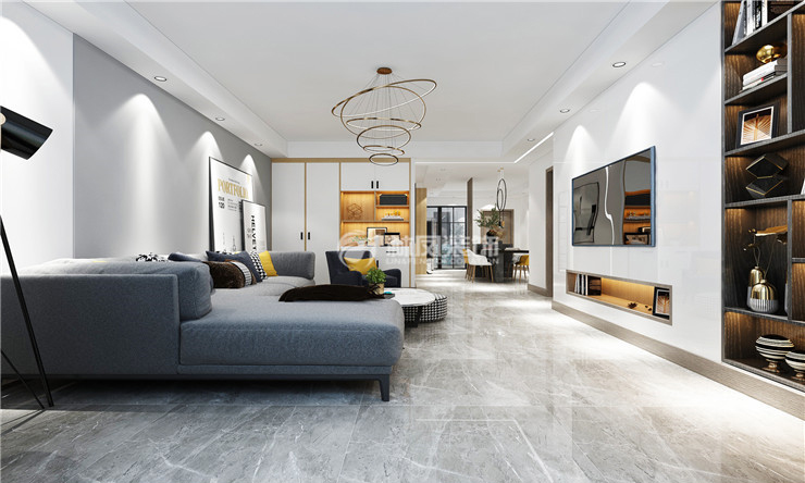 現(xiàn)代輕奢風格客廳瓷磚鋪貼裝修效果圖