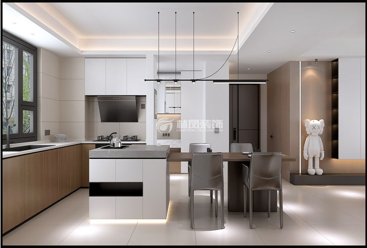 萬科·府前壹號-130平-現(xiàn)代奶油-餐島臺中廚房.jpg